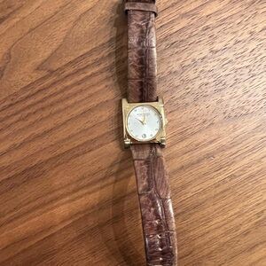 Gold Watch with Brown Leather Strap